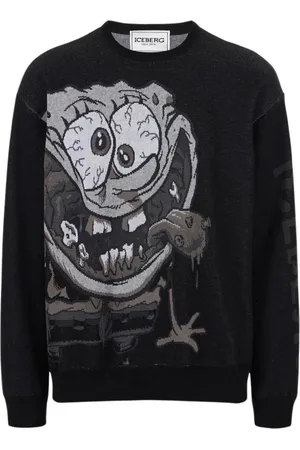 Iceberg Strik, Herre, Sort, 2XL, Bomuld, Bomuld jacquard crewneck sweater med Bear motiv