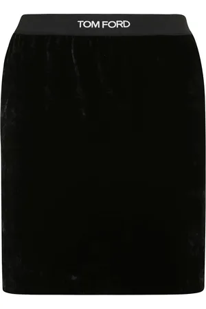 Tom Ford Nederdel, Dame, Sort, S, Bomuld, Sort Fløjl Logo Taljebånd Mininederdel