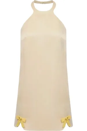 Elisabetta Franchi Kjole, Dame, Gul, S, Satin, Gul Halterneck Kjole med Satinbånd