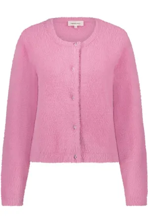 Fabienne Chapot Strik, Dame, Lyserød, S, Nylon, Blomster Cardigan med Knapper