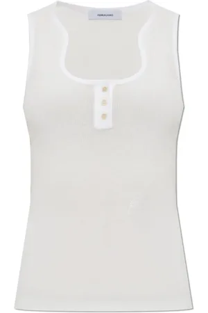 Salvatore Ferragamo Top, Dame, Hvid, M, Bomuld, Ribbet top