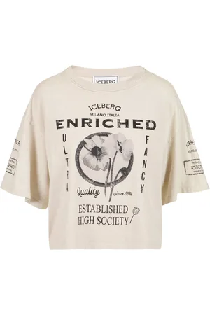 Iceberg Top, Dame, , S, Cropped fit T-shirt med ecru og sort mønster i beklædningsfarvet jersey