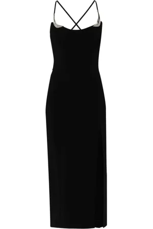 MUGLER Kjole, Dame, Sort, XS, Uld, Sort Metallisk Kjole med Rund Hals