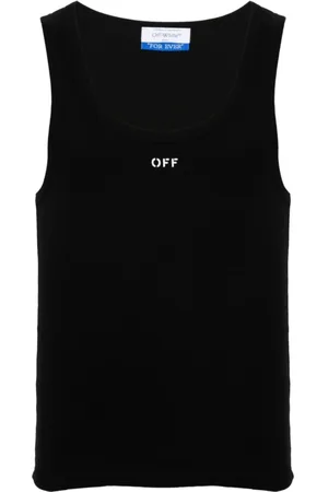 OFF-WHITE Top, Herre, Sort, S, Bomuld, Logo Print Ribbed Top