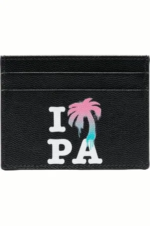 Palm Angels Tilbehør, Herre, Sort, ONE SIZE, Læder, Grafisk Læder Kortholder