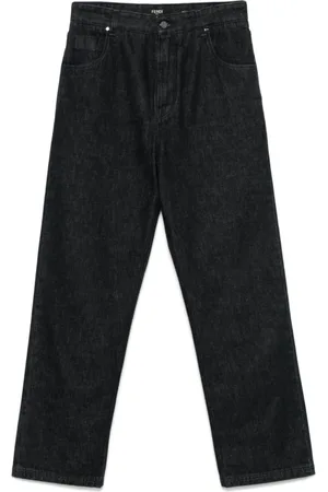 Fendi Bukser, Herre, Sort, W31, Sorte Klassiske Bukser med Logo Patch