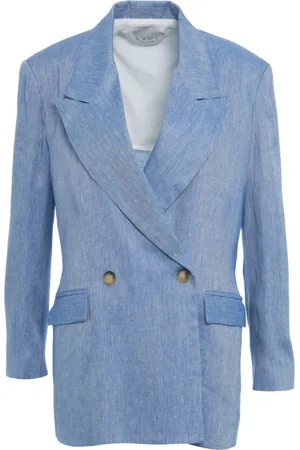 Kaos Jakke, Dame, Blå, S, Linned, Blå Linned Blazer med Dobbelt Bryst
