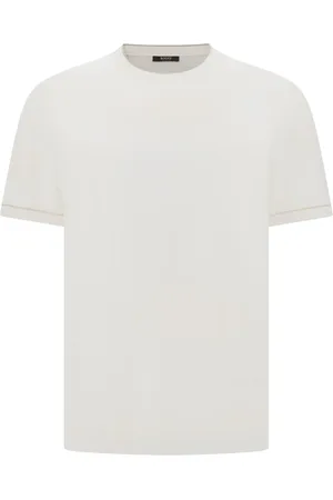 Boggi Milano Strik, Herre, Hvid, L, Bomuld, Bomuld Crêpe Strik T-shirt