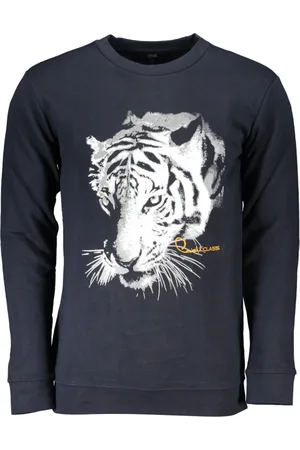 Roberto Cavalli Sweathshirts & Hoodies, Herre, Blå, M, Blå Langærmet Sweater med Print