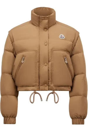Moncler Jakke, Dame, Brun, S, Uld, Konvertibel Dunjakke med Aftagelige Ærmer