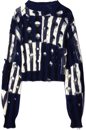 OFF-WHITE Strik, Dame, Blå, XS, Nylon, Shibori Distressed Crewneck