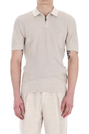 ELEVENTY Top, Herre, , L, Bomuld, Bomuld Strik Polo Halv Zip