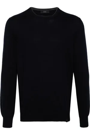 FAY Strik, Herre, Sort, M, Rundhals T-shirt med Patches