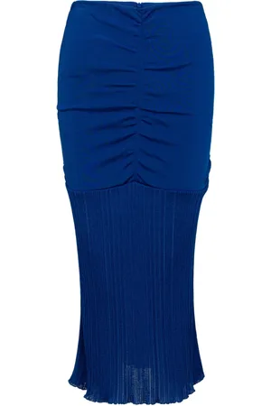 Tom Ford Nederdel, Dame, Blå, S, Blå Jersey Midi Nederdel med Rynkning