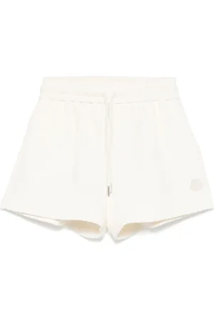 Moncler Shorts, Dame, Hvid, S, Bomuld, Hvide Shorts med Logo Applikation
