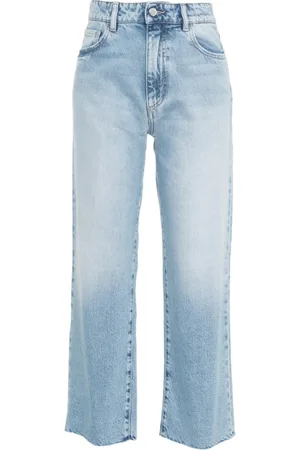 Icon Denim Jeans, Dame, Blå, W30, Bomuld, Højtaljede Cropped Distressed Blå Jeans