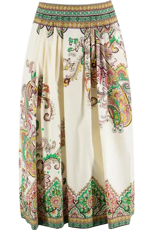 Etro Nederdel, Dame, Flerfarvet, S, Bomuld, Paisley Medallion Bomulds Poplin Midi Nederdel
