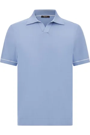 Boggi Milano Strik, Herre, Blå, L, Bomuld, Bomuld Crêpe Strikket Polo Shirt