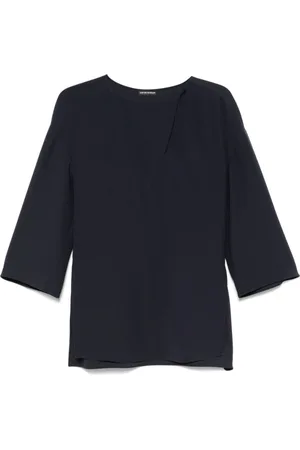 Emporio Armani Bluser & Skjorter, Dame, Blå, XS, Uld, Blå Oxford Top med Sideslidser