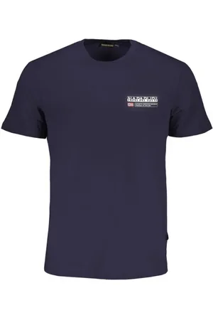 Napapijri Top, Herre, Blå, 2XL, Bomuld, Blå Bomuld T-shirt med Trykt Logo