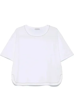LE TRICOT PERUGIA Top, Dame, Hvid, XL, Bomuld, Hvid perlebesat T-shirt med korte ærmer