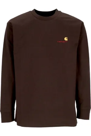 Carhartt Top, Herre, Brun, M, Bomuld, Langærmet Amerikansk Skrift T-shirt