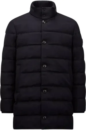 Moncler Jakke, Herre, Blå, M, Uld, Natblå Lang Dunjakke i Uld
