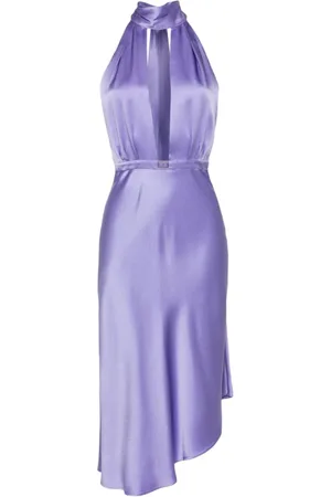 Elisabetta Franchi Kjole, Dame, Lilla, XL, Satin, Satin Halterneck Kjole
