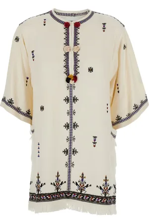 Isabel Marant Bluser & Skjorter, Dame, Hvid, XS, Uld, Hvid Broderet Kjole med Frynsekant