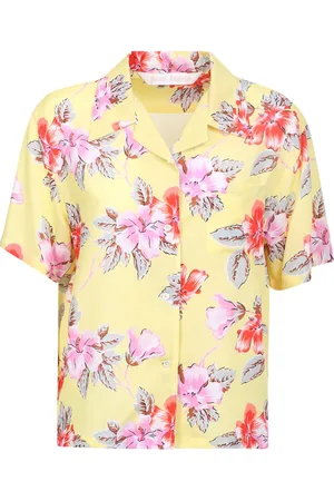 Palm Angels Bluser & Skjorter, Dame, Gul, XS, Uld, Hibiscus Bowling Skjorte