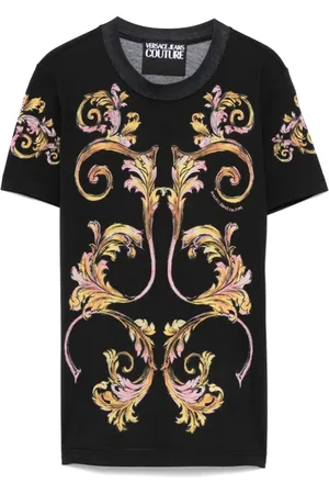 VERSACE Top, Dame, Sort, M, Bomuld, Barok Print T-shirt Sort Kort Ærme
