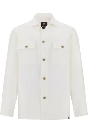 Boggi Milano Jakke, Herre, Hvid, L, Linned, Linned Camp Overshirt