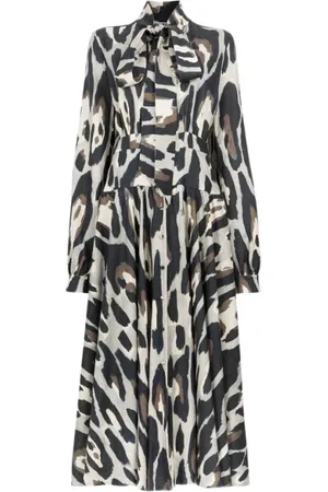 Roberto Cavalli Kjole, Dame, Flerfarvet, XS, Linned, Jaguar-Print Linned Kjole