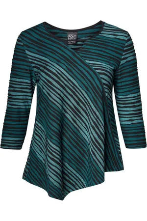 Pont Neuf Bluser & Skjorter, Dame, Grøn, XL, Asymmetrisk Bølgebluse med ¾ Ærmer