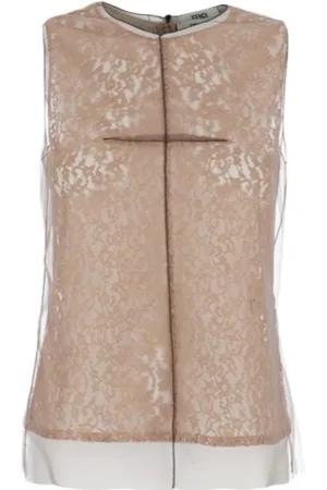Fendi Top, Dame, Brun, S, Uld, Blonde Top Elegant Stilfuld Mode