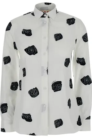 Marni Bluser & Skjorter, Dame, Hvid, XS, Bomuld, Hvid Blomstret Skjorte Klassisk Krave Bomuld