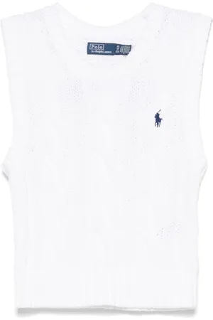 Ralph Lauren Strik, Dame, Hvid, M, Bomuld, Hvid Strikket Vest med Crew Neck