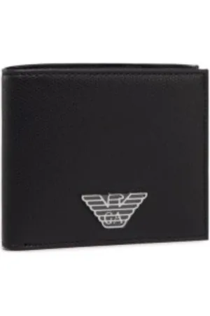 Emporio Armani Tilbehør, Herre, Sort, ONE SIZE, Læder, Sort læderkortholder Ørnedekoration