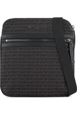 Emporio Armani Taske, Herre, Sort, ONE SIZE, Bomuld, Jacquard Lettering Sort Crossbody Taske
