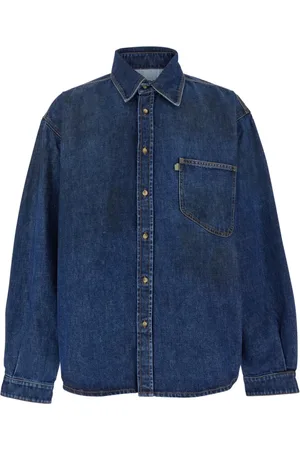 ERL Skjorte, Herre, Blå, XS, Denim, Blå Denim Skjorte med Spids Krave