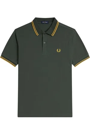 Fred Perry Top, Herre, Grøn, L, Bomuld, Stribet Krave Polo Skjorte med Ikonisk Broderi