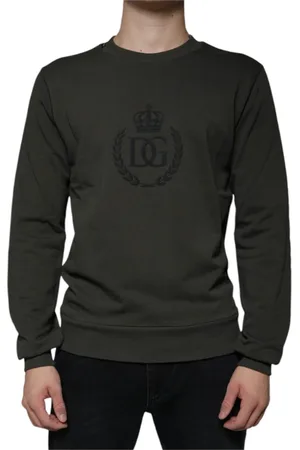 Dolce & Gabbana Strik, Herre, Grøn, XS, Bomuld, Krone Print Army Pullover