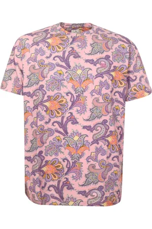 Etro Top, Herre, Lyserød, L, Bomuld, Paisley Foliage Print T-shirt