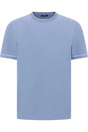 Boggi Milano Strik, Herre, Blå, 2XL, Bomuld, Bomuld Crêpe Strik T-shirt