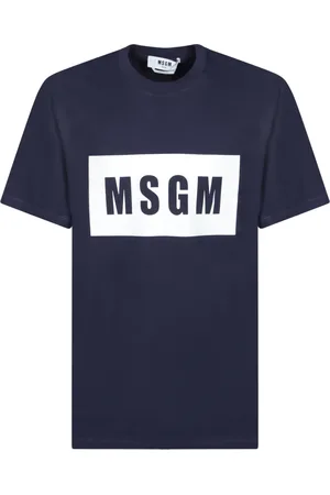 Msgm Top, Herre, Blå, S, Bomuld, Blå Logo Print Kortærmet T-shirt