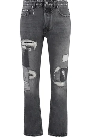 Palm Angels Jeans, Herre, Grå, W31, Bomuld, Jeans med slidt look og lige ben med metaldetaljer