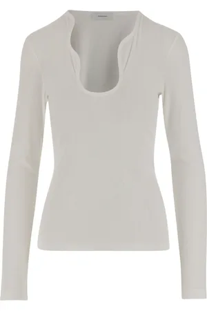 Salvatore Ferragamo Top, Dame, Hvid, S, Bomuld, Bomuldstop Formet Halsudskæring Lange Ærmer