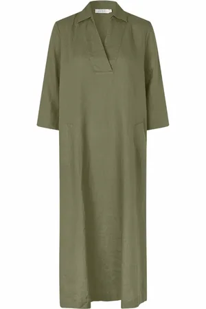 Masai Kjole, Dame, Grøn, L, Linned, Grøn Linnedkjole Manikeeta Stil