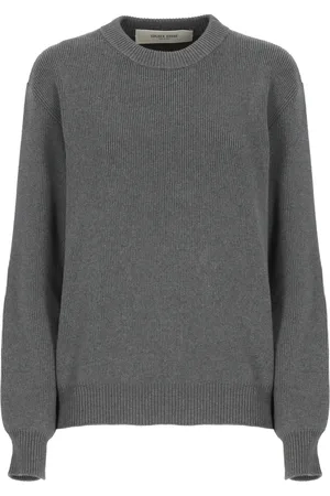 Golden Goose Strik, Dame, Grå, S, Bomuld, Grå Bomuld Crewneck Sweater med Stjernelogo