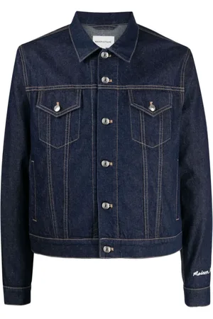 Maison Kitsuné Jakke, Herre, Blå, S, Denim, Blå Denim Jakke med Broderet Logo